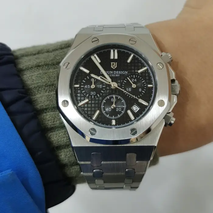 Montres chronographes de luxe pour hommes, montre de sport à quartz en acier inoxydable, montre-bracelet pour homme d'affaires, étanche