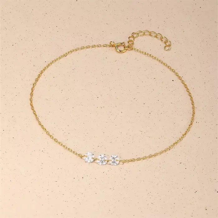 Bracelet de cheville en argent sterling avec perles dorées et zirconium ronds pour femmes occasions spéciales romantiques et plage
