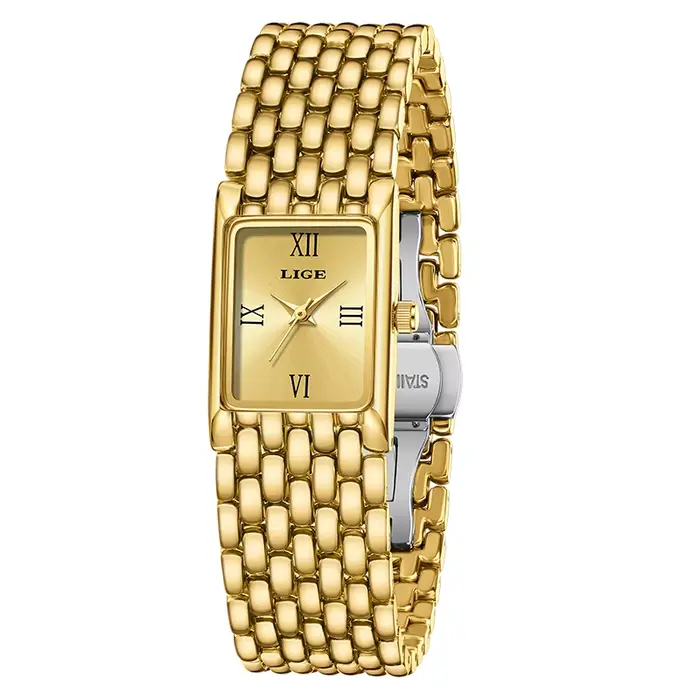 LIGE montre en argent pour femmes carré dames montres à Quartz en acier inoxydable femmes petite mon