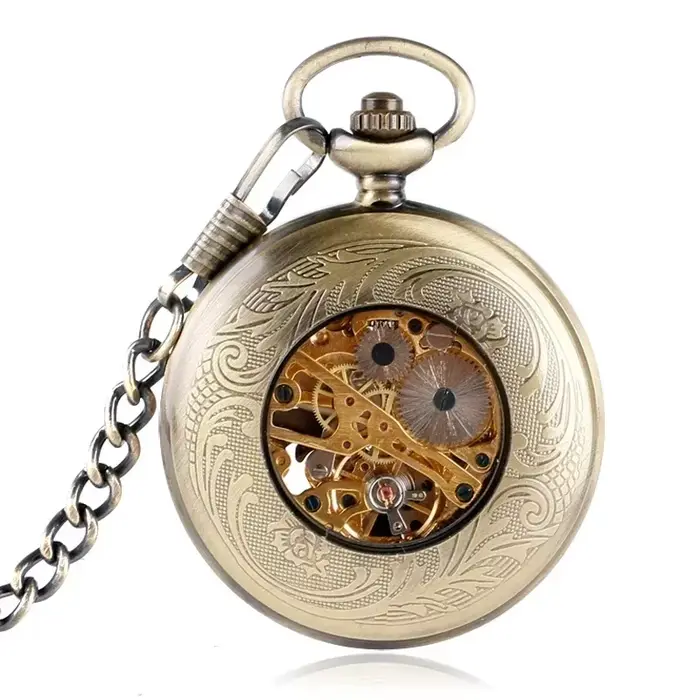 Montre de poche mécanique classique en Bronze pour hommes et femmes