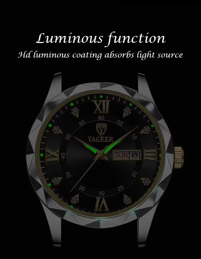 Montre à quartz lumineuse pour homme en acier inoxydable