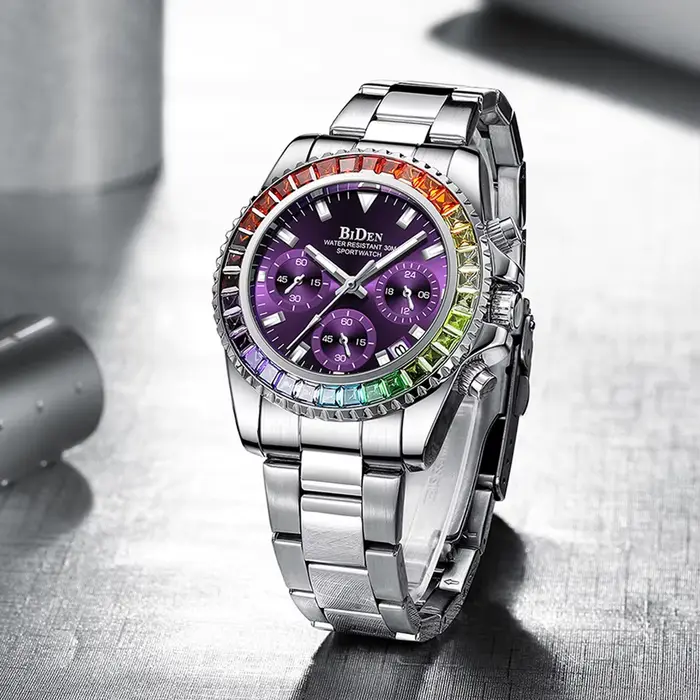 Montre-bracelet en acier inoxydable argenté pour femme