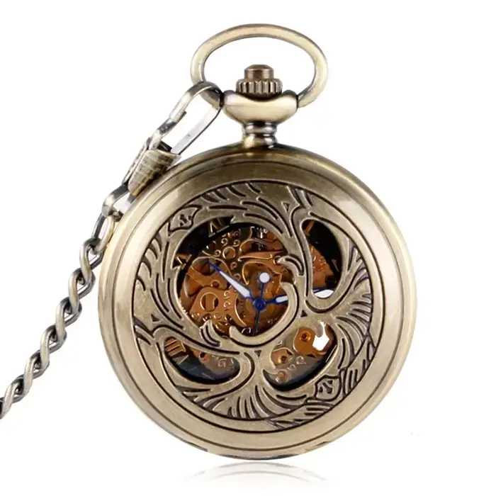 Montre de poche mécanique classique en Bronze pour hommes et femmes, Design de spéléologie phénix, c
