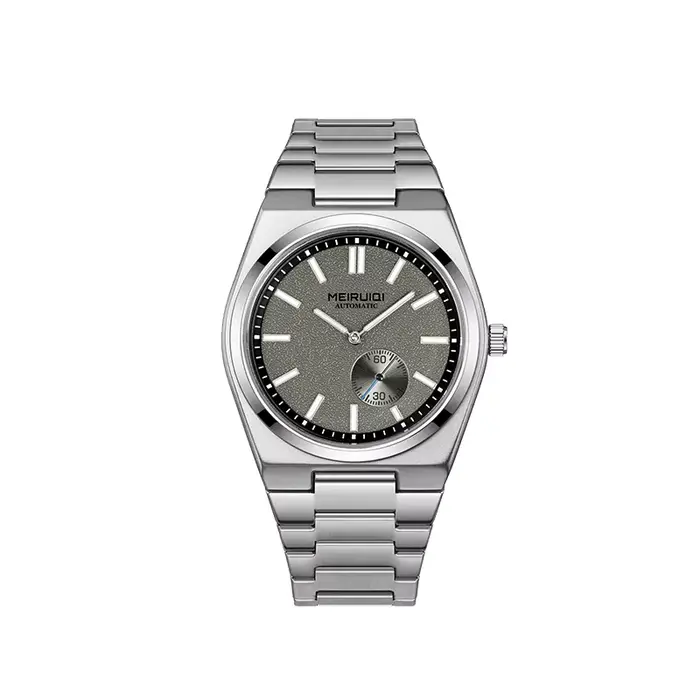 Montre mécanique pour homme avec cadran fermé à barres non numérotées en argent, magnifique, pour le