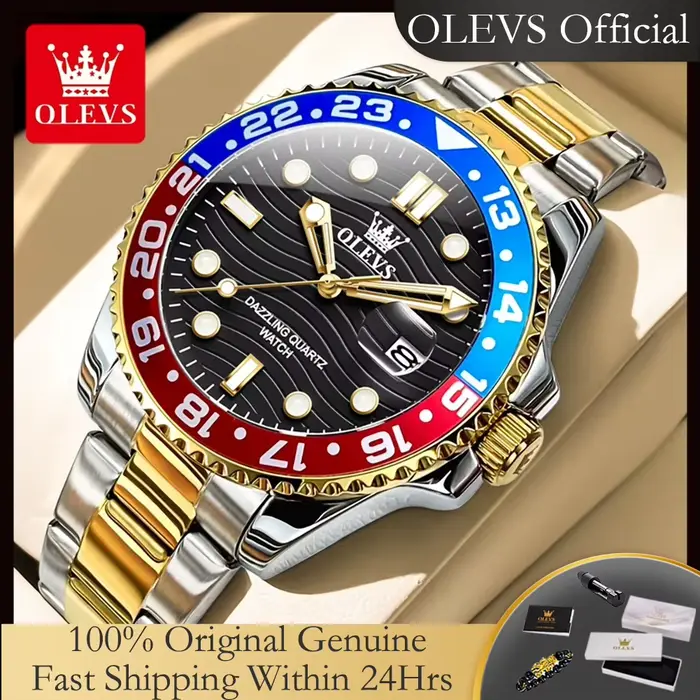 Montre de plongée OLEVS 3610 en acier inoxydable avec fonction de date automatique et aiguilles luminescentes pour homme occasions spéciales et plongée