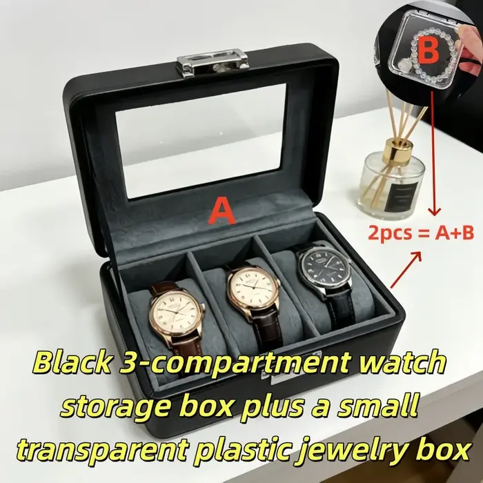 Boîte à montres en cuir pour homme à 3 emplacements avec serrure