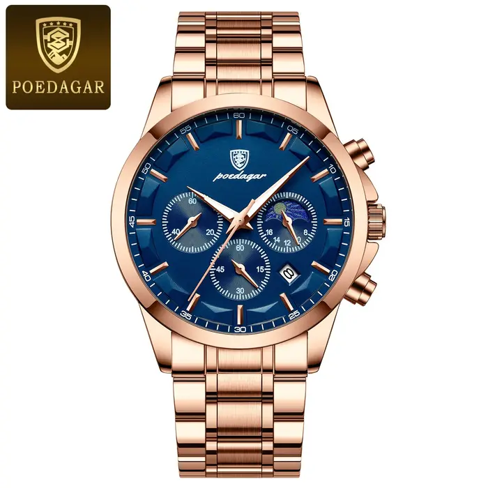 POEDAGAR Top mode hommes montres étanche lumineux en acier inoxydable