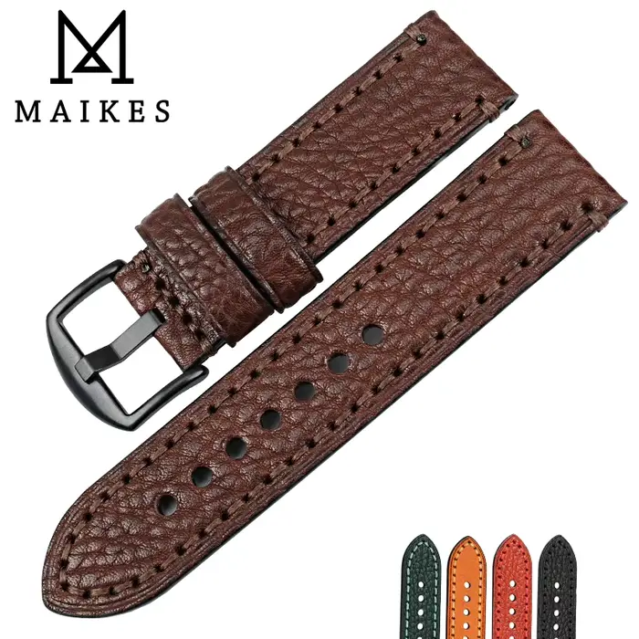 Bracelet de montre en cuir véritable noir brun clair rouge vert avec boucle en acier inoxydable pour montres traditionnelles occasions spéciales