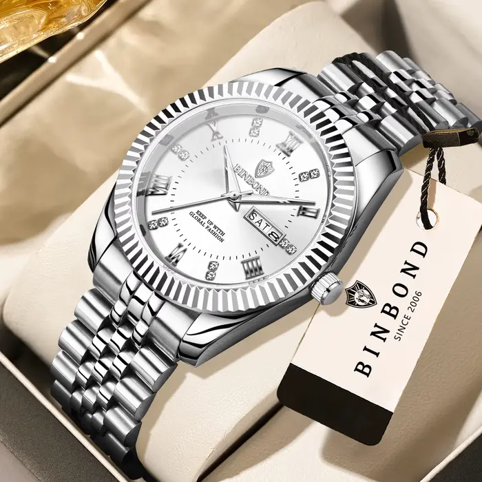Montre homme BINBOND Week Display, montre à quartz précise pour homme, luxe, lumineuse, étanche, dat