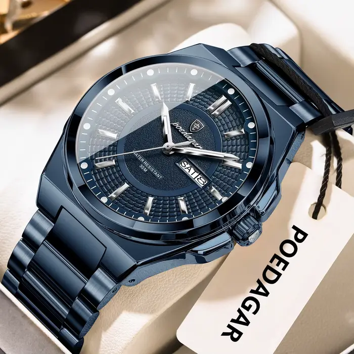 POEDAGAR Sport Original hommes horloge Quartz Date semaine luxe homme montre-bracelet étanche lumineux en acier