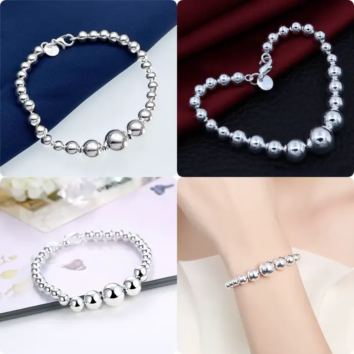 Bracelet chaîne en argent sterling 925 avec perles mates romantiques pour femmes et hommes