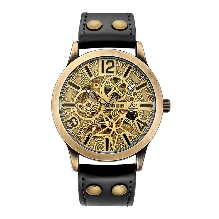 Montre SHENHUA en acier inoxydable avec cadran bronze rétro pour hommes style vintage et casual occassions spéciales
