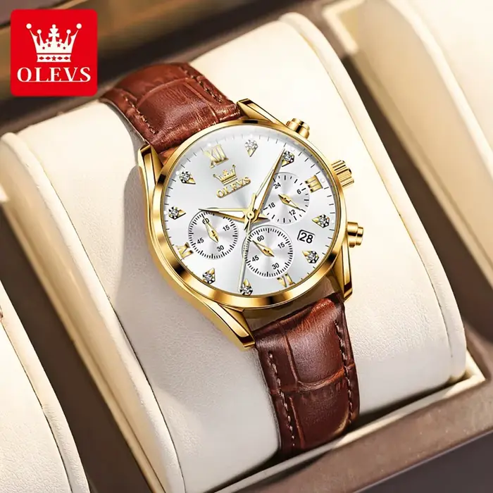 Montre-bracelet à quartz étanche pour femme avec bracelet en cuir