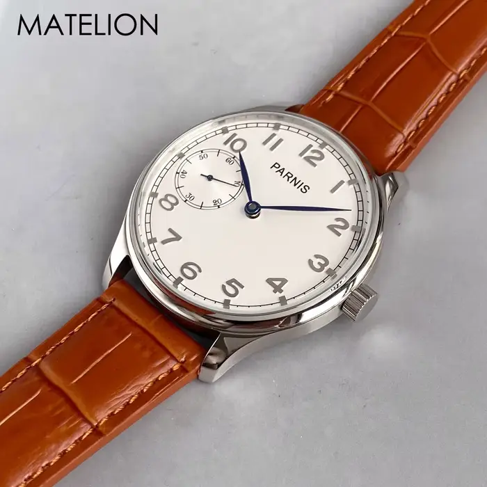 Montre rétro Tandorio avec mouvement manuel pour hommes, boîtier en acier inoxydable, bracelet en cuir pour occasions spéciales et tous les jours