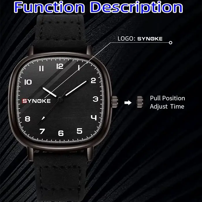 Synoke-Montre à quartz avec bracelet en cuir pour homme