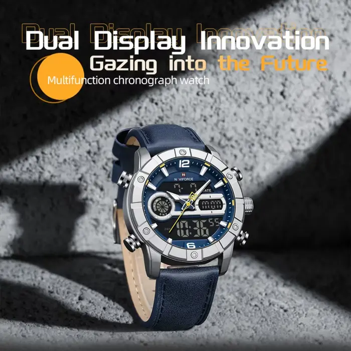NAVIFORCE NF9263 montre pour hommes bracelet en cuir véritable chronographe alarme étanche affichage lumineux