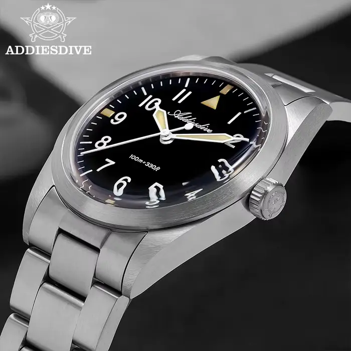 ADDIESDIVE 36mm AD2502 montre pour hommes 100M étanche en alliage de titane VH31 mouvement bulle miroir verre lumineux montres à Quartz