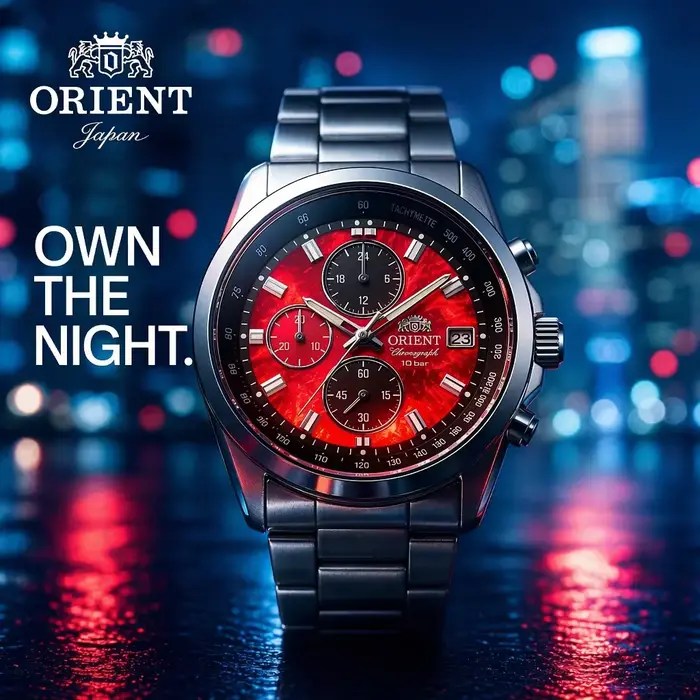 Montre chronographe quartz pour homme Orient acier inoxydable avec date et tachymètre résistante à l'eau pour occasions sportives et professionnelles