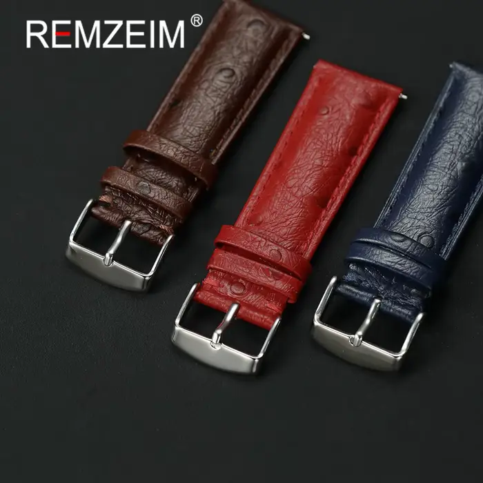 Bracelet en cuir véritable motif d'autruche 18mm 20mm 22mm pour hommes et femmes accessoires de montre occasionnels et spéciaux