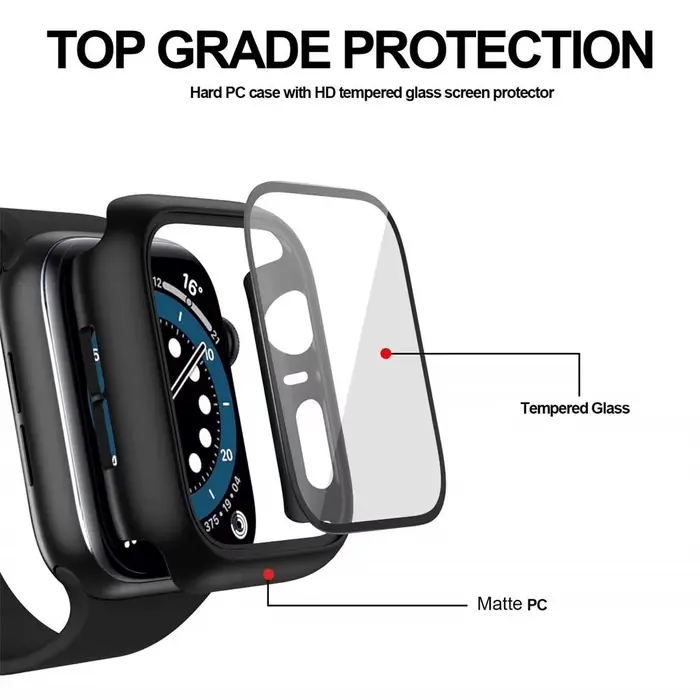 Verre trempé + couvercle pour Apple Watch série 42mm 46mm PC pare-chocs étui de protection d'écran iWatch