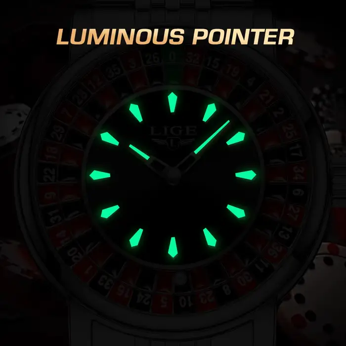 Montre homme LIGE 2025 à cadran rotatif thème roulette Las Vegas étanche lumineuse creative montre-bracelet homme occasions spéciales