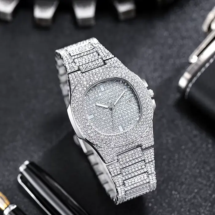 Montre-bracelet en or et argent glacé pour femme diamant carré quartz horloge romaine cadeau occasion spéciale bronze café multicolore rose