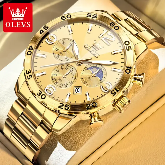OLEVS 3678 montre pour hommes Original en acier inoxydable montre à Quartz étanche lumineux Phase de