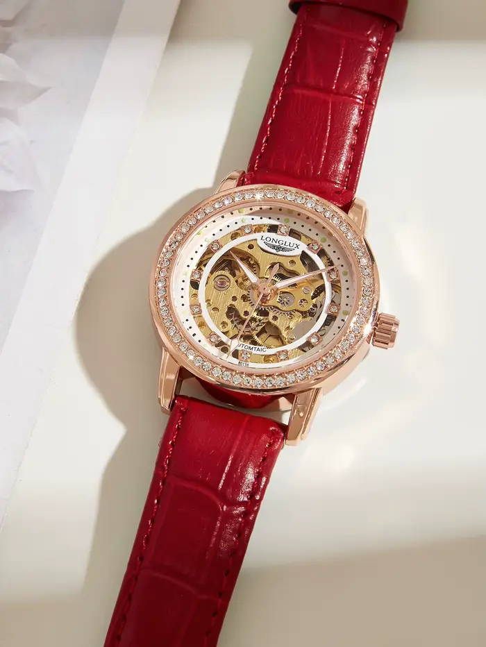 Montre automatique en cuir pour femmes