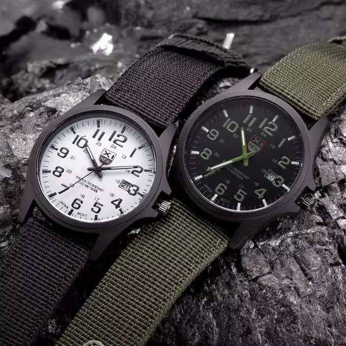Montre à Quartz pour hommes étudiant Simple mode bracelet en Nylon décontracté Date sport militaire cadran rond