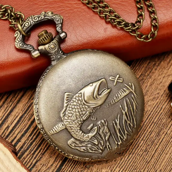 Meilleurs cadeaux montre de poche à Quartz en or de luxe Design poissons collier pendentif
