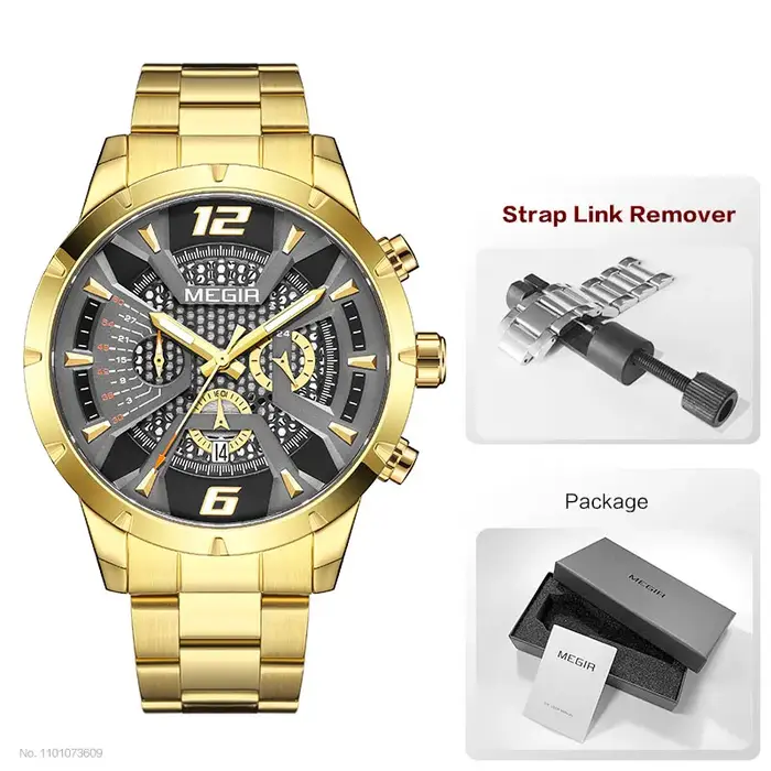 Montre à quartz dorée pour homme