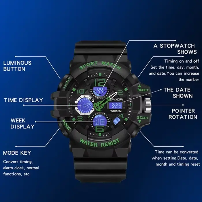 Montre militaire de marque SANDA G-Style pour hommes