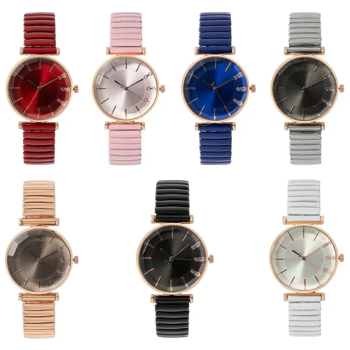 Montre à quartz de luxe Treasure Blue Single Cristal pour dames casual en acier inoxydable bracelet extensible Mode Femmes Dress Montres Horloge
