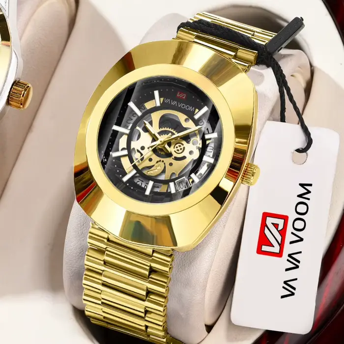 Montre VA VA VOOM 2514 en acier inoxydable avec calendrier complet et résistance à l'eau pour hommes occasions spéciales