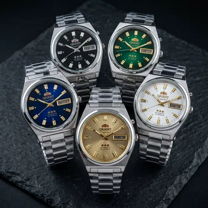 Montre-bracelet Orient Classic automatique résistante à l'eau pour hommes et femmes avec affichage jour-date et bracelet en acier inoxydable