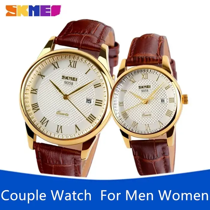 Montre-bracelet en cuir à quartz pour hommes et femmes