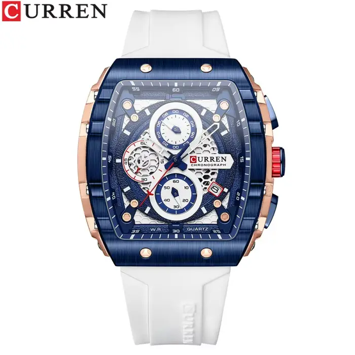 CURREN 8442 Montre de sport à grand cadran tendance avec montre à quartz rectangulaire creuse unique