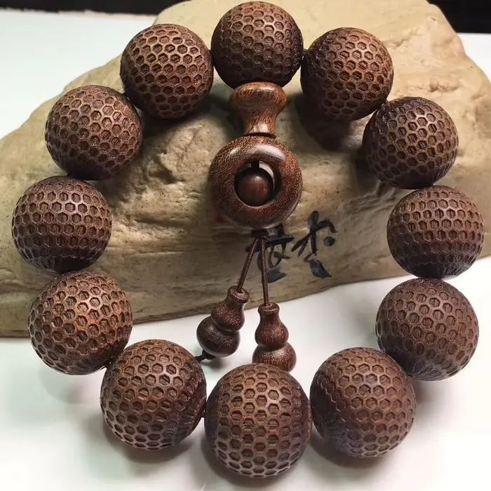 Bracelet en bois de santal doré, sculpture de Style ethnique chinois, temps à l'heure, Lotus, hommes
