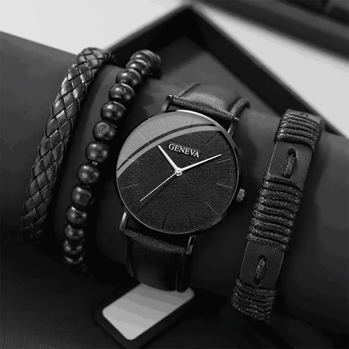 Nouveaux hommes montre de luxe Bracelet ensemble mode affaires en cuir marron montres à Quartz