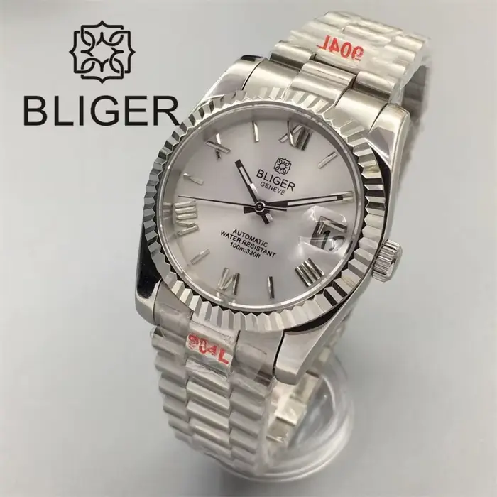 Montre malachite BLIGER pour homme, mouvement automatique NH35A, résistance à l'eau 10 bars, bracelet en acier inoxydable, cadran noir bleu blanc gris vert, occasion spéciale, cadeau d'affaires