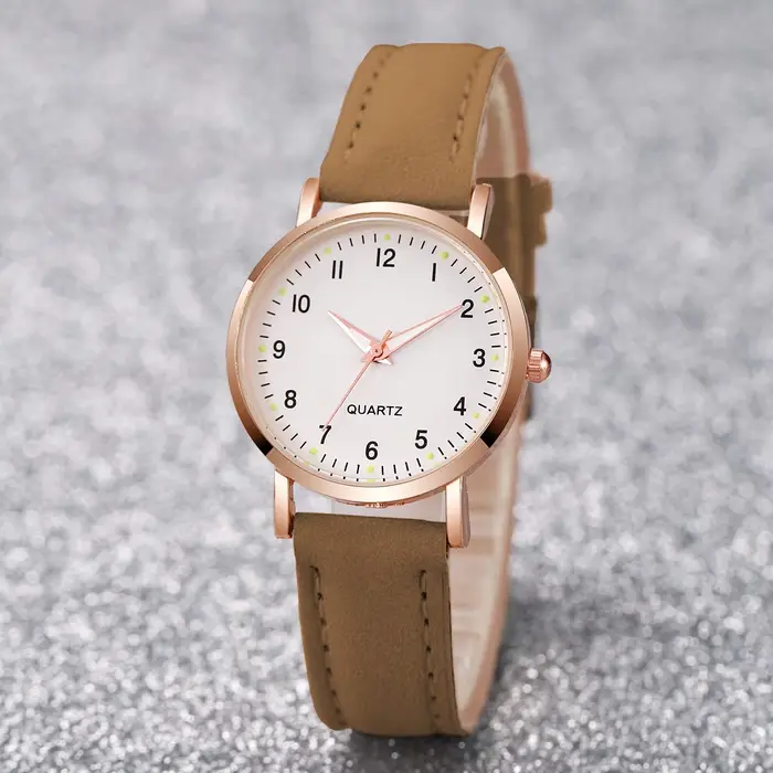 Montre à quartz avec bracelet en cuir pour femmes et filles