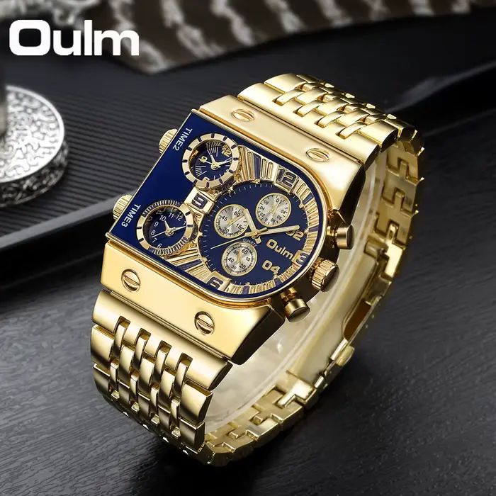 Montre carrée homme Oulm quartz avec fonction horaire multi-fuseau audacieuse pour aventuriers modernes occasions spéciales