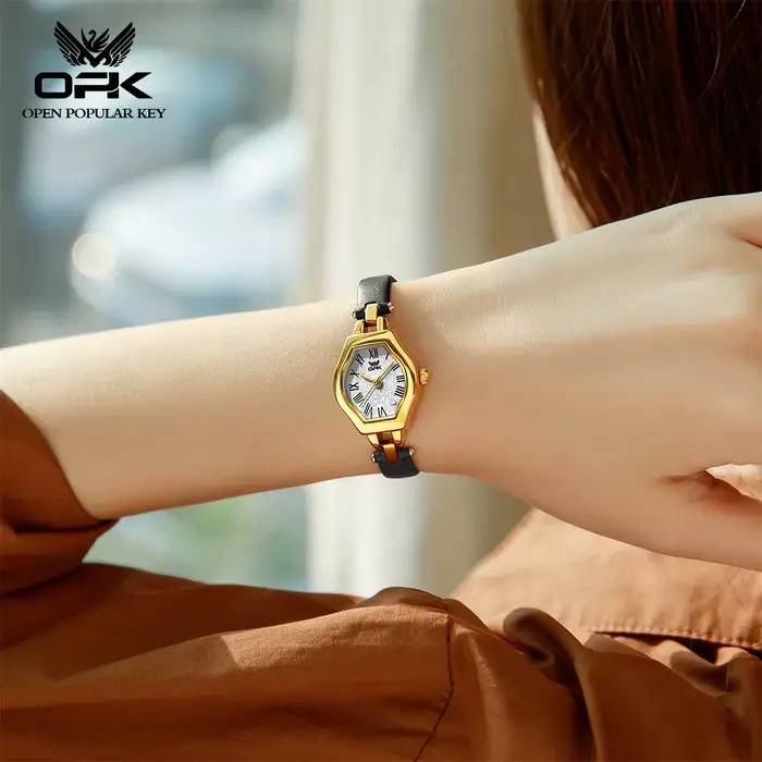 Montre de luxe classique pour femme mouvement quartz bronze rose élégante cuir occasionnels