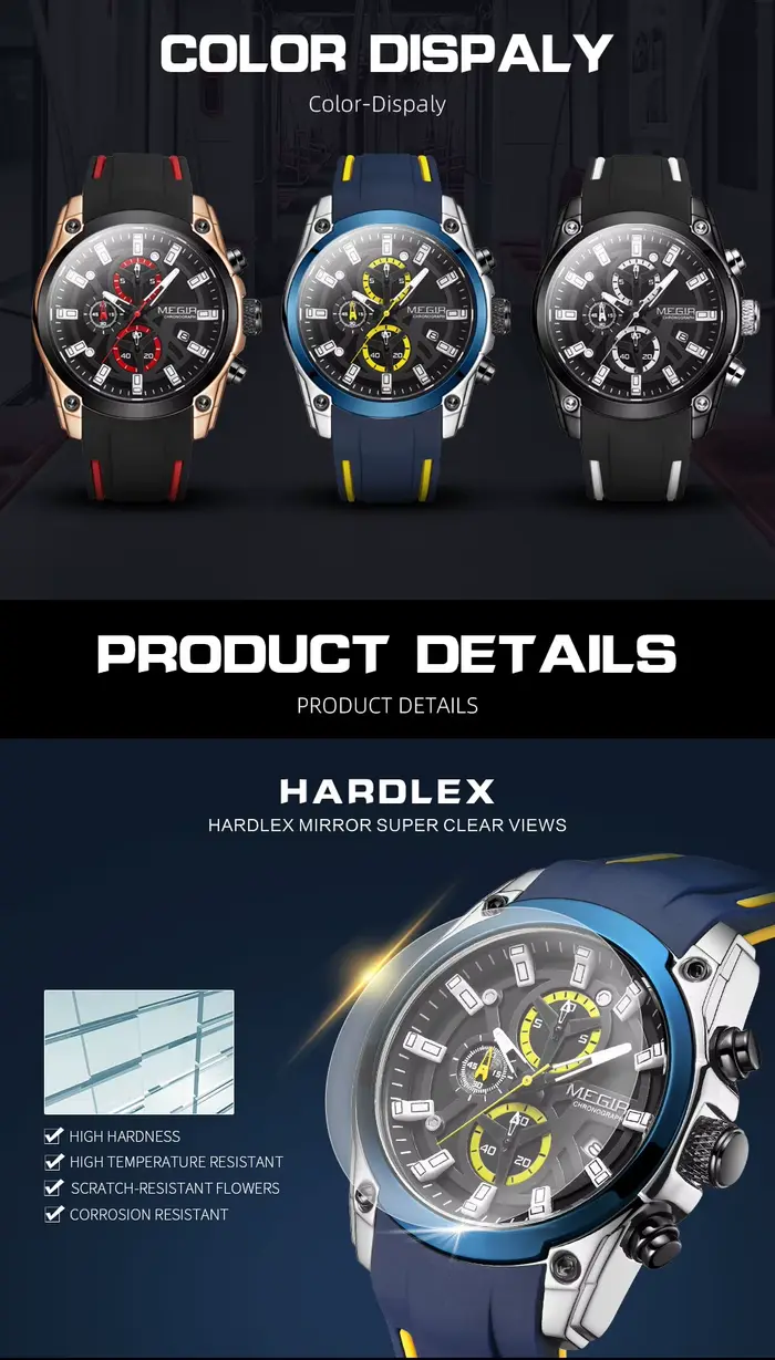 Montre MEGIR Quartz pour Hommes avec Chronographe et Affichage Analogique-Digital Occasions Sportives et Luxe