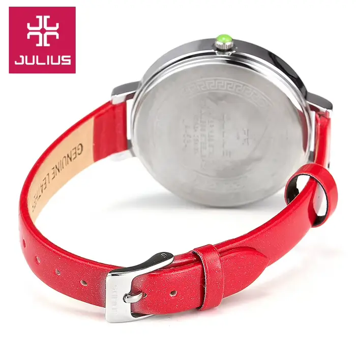 Julius Lady-Montre à quartz japonaise pour femme, grandes heures, horloge, bracelet habillé, couleurs mélangées, cuir, cadeau d'anniversaire pour fille, sans boîte, mode