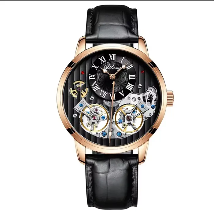 AILANG montre hommes avancé cher automatique montre mécanique romain double tourbillon montre en cui