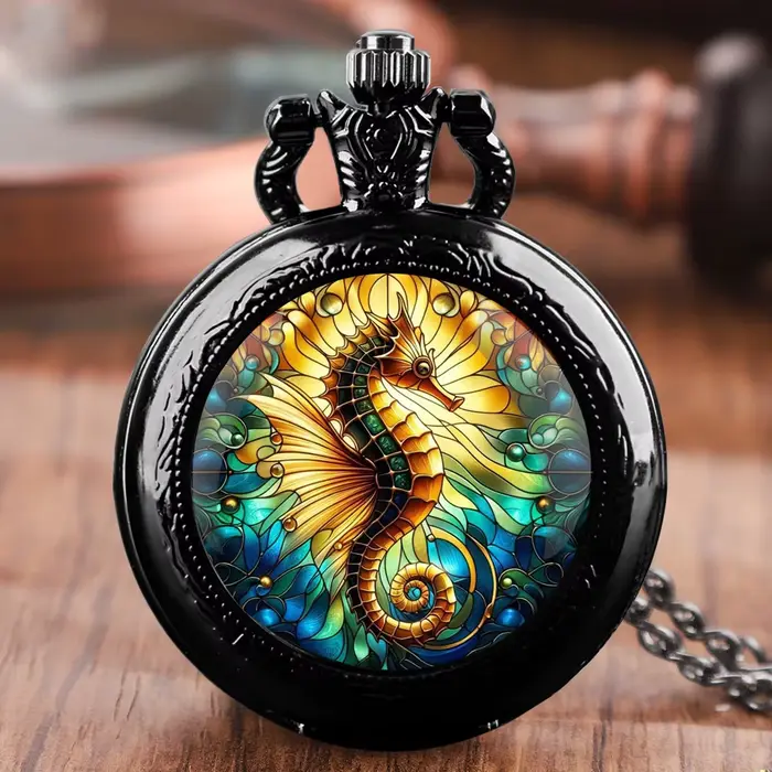 Vintage couleur peinture à l'huile Aniaml Quartz montre de poche collier pendentif cadeau idéal pour hommes