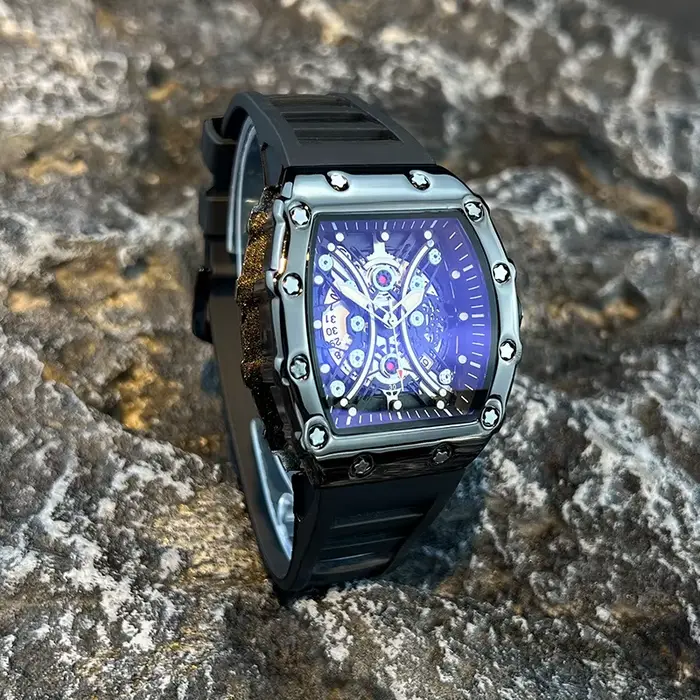 Montre pour hommes lumière marque de luxe cadran baril de vin à la mode nuit lueur