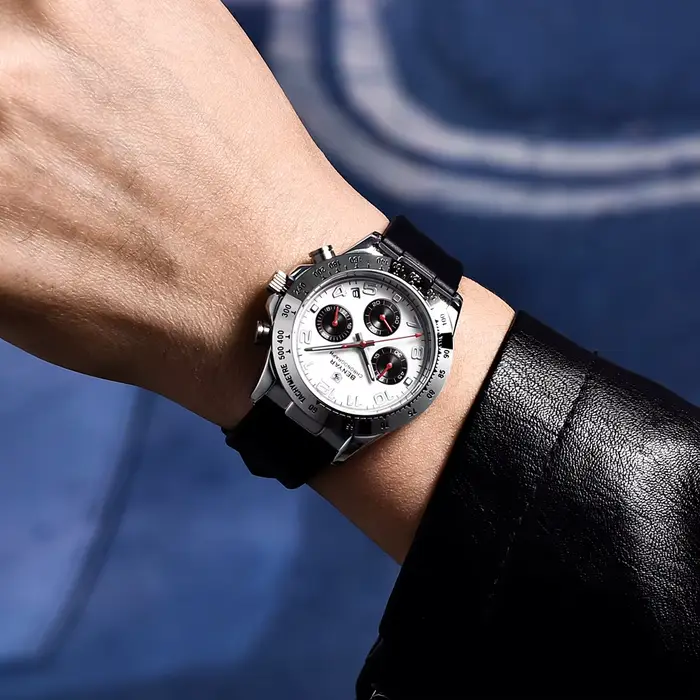 Montre de sport en acier inoxydable BENYAR avec chronographe résistant à l'eau pour homme, plongeur, date automatique, aiguilles lumineuses, style luxueux, pour diverses occasions et activités sportives
