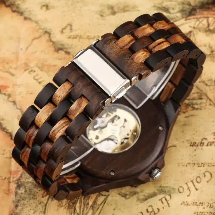 Montre-bracelet automatique entièrement en bois pour homme
